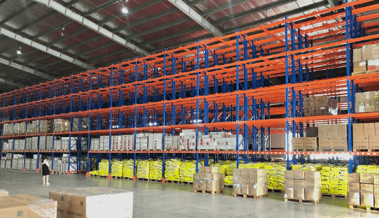 Storage warehouse with metal racks and anti-static protection