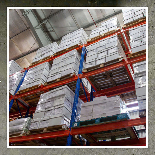 Modern logistics warehouse with high-end shelving systems